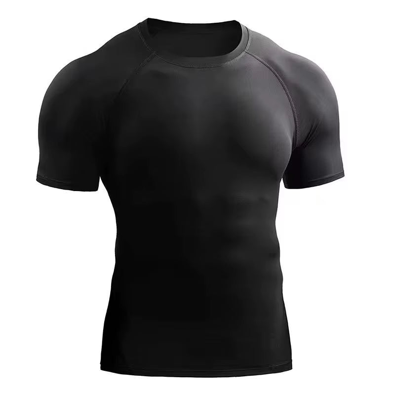 Camiseta compresión deportiva negra para hombre entrenamiento gym y running