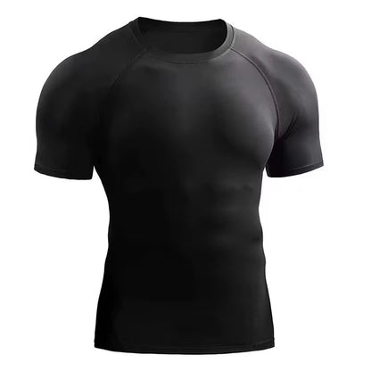 Camiseta compresión deportiva negra para hombre entrenamiento gym y running