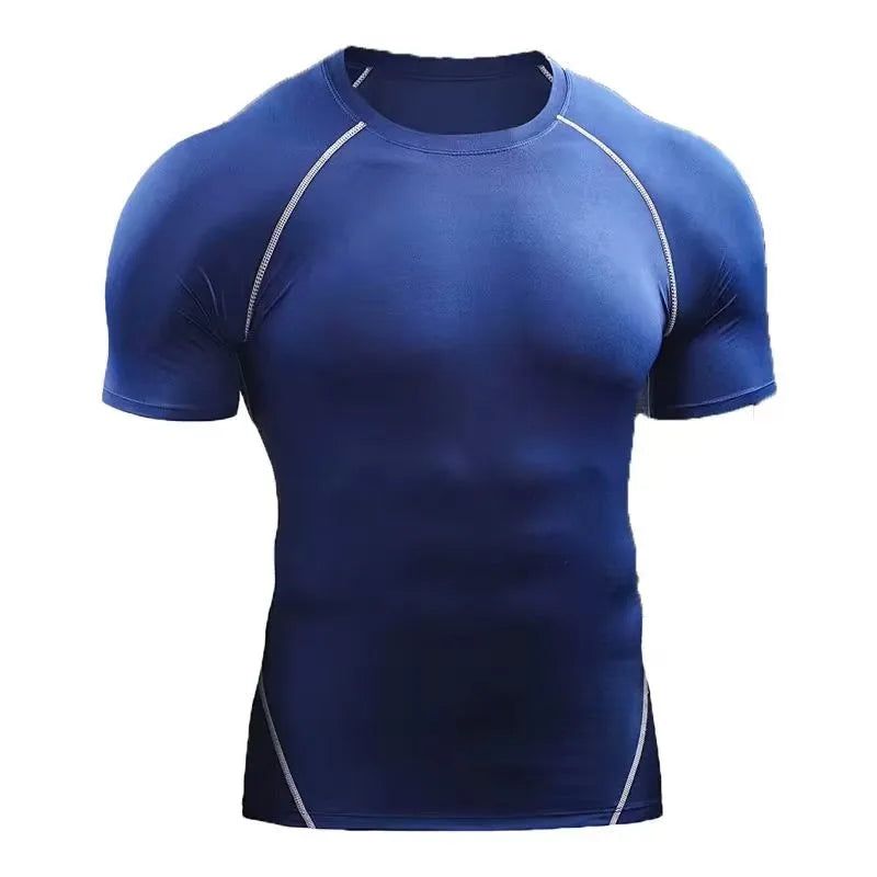 Camiseta de compresión para entrenar en color azul, ideal para mejorar el rendimiento durante el ejercicio.