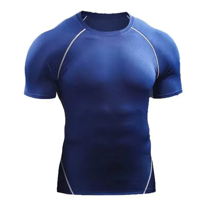 Camiseta de compresión para entrenar en color azul, ideal para mejorar el rendimiento durante el ejercicio.