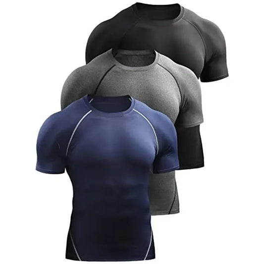 Camiseta de compresión para entrenar en colores variados para mejorar el rendimiento y reducir la fatiga muscular.